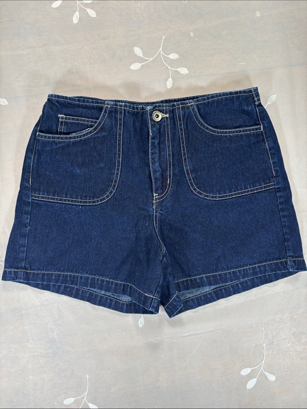 VTG Y2K Garage Dark Blue Denim Patch-Pocket Shorts Woman SZ 7 Summer mid-Waist - Picture 13 of 13